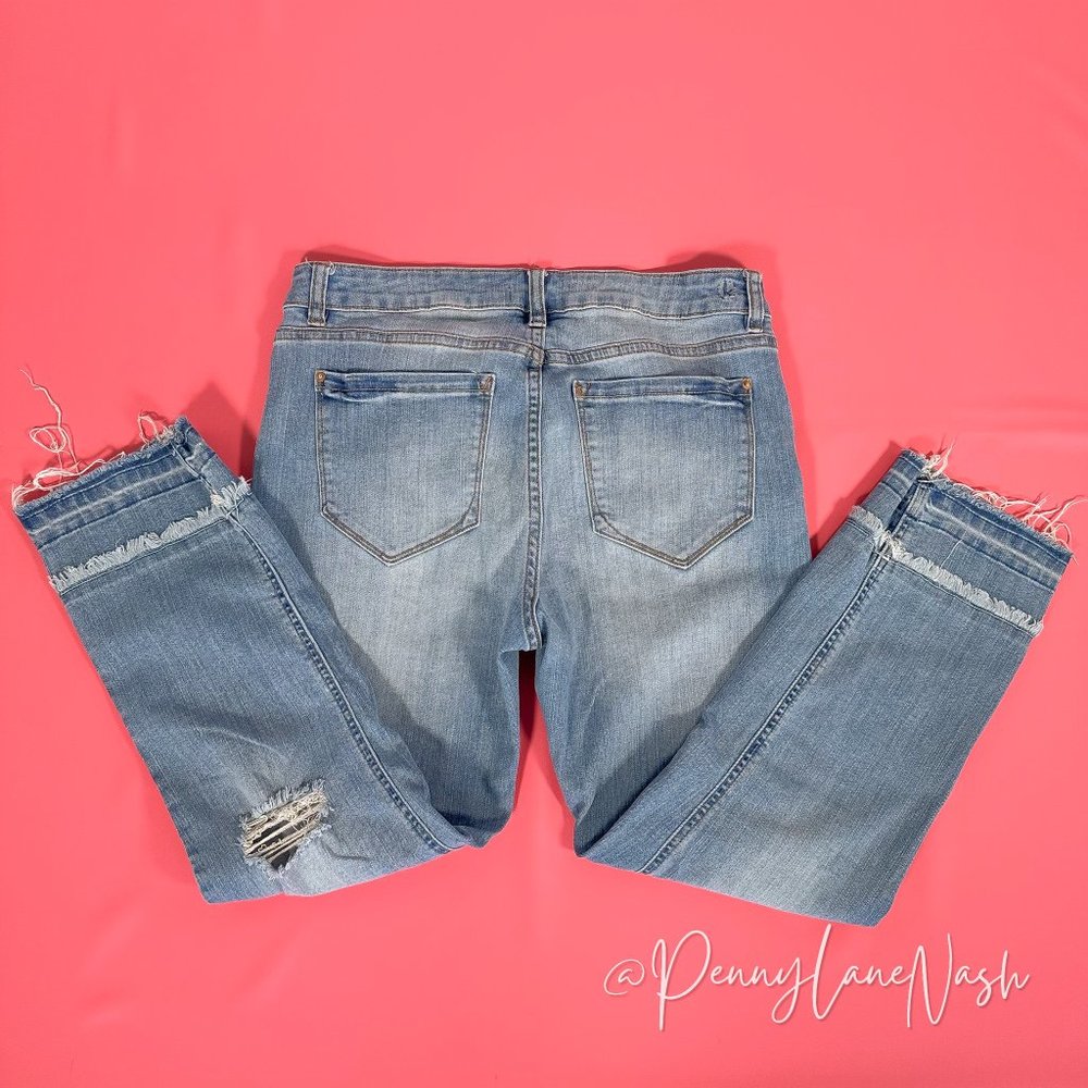 Kensie Vintage Slim Fringe Hem Cropped Jeans in Blue - Picture 7 of 9
